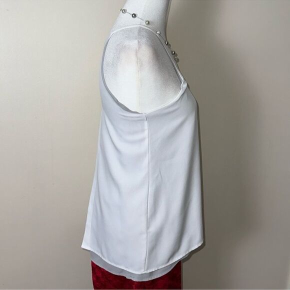 ZARA XS White Silver Gray Two Later Sheer High Neck Sleeveless Split Back Top - Picture 4 of 6